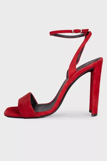 Red suede heeled sandals