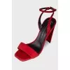 Red suede heeled sandals