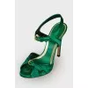 Textile green stiletto sandals