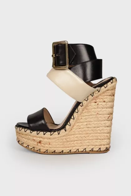 Sandals on a jute high wedge