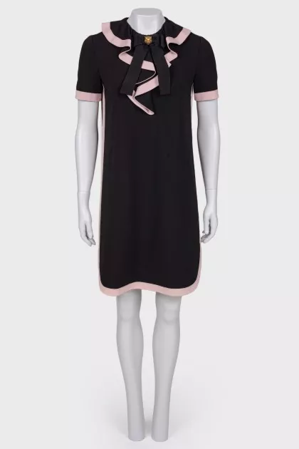 Black and pink dress with ruffles on the chest