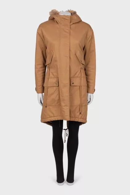 Parka with appliqué back