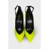 Green heeled shoes with tag