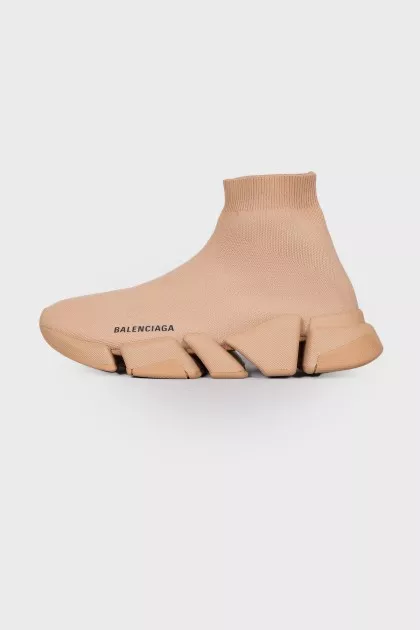 Beige textile sneakers with tag