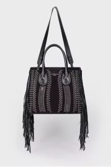 Suede bag with long fringes