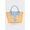 Blue leather woven bag with tag