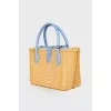 Blue leather woven bag with tag