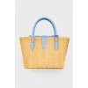 Blue leather woven bag with tag