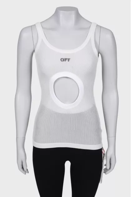 T-shirt with a double-sided cut, with a tag