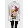 T-shirt with rose print, with tag