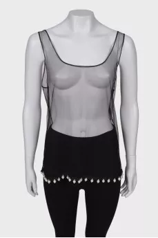 T-shirt in mesh, with a tag