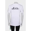 White T-shirt with a double-sided print, with a tag