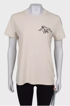 Beige printed T-shirt with tag