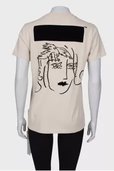 Beige printed T-shirt with tag