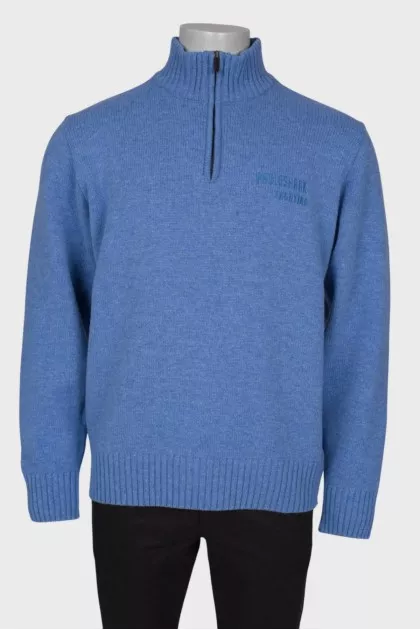 Men's wool blue turtleneck sweater