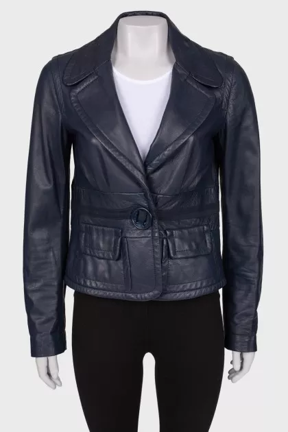 Button down leather jacket