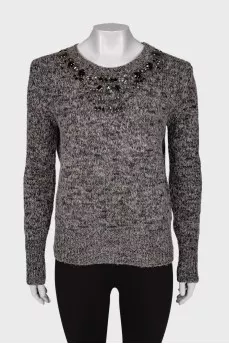 Gray sweater with rhinestones