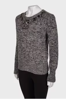 Gray sweater with rhinestones