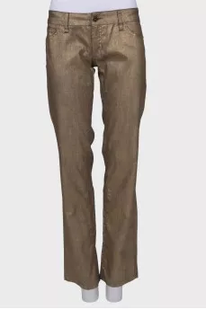 Gold-colored straight-leg trousers