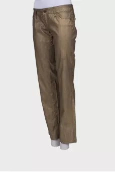 Gold-colored straight-leg trousers
