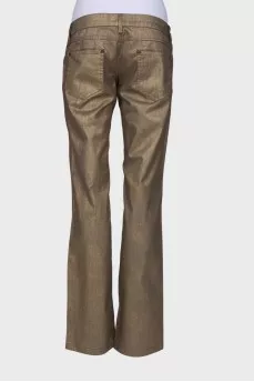 Gold-colored straight-leg trousers