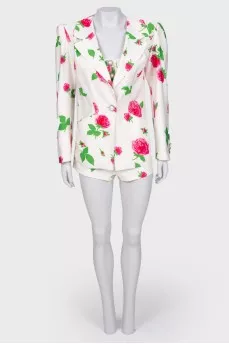 Three piece suit with rose print