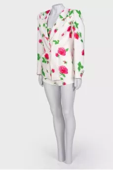Three piece suit with rose print