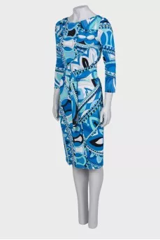 Abstract print dress with belt