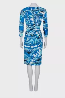 Abstract print dress with belt