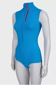Sleeveless blue bodysuit