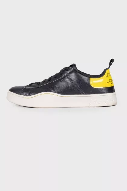 Men's leather sneakers with yellow back