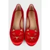 Red textile ballerinas with embroidery