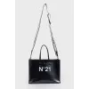 Leather bag with brand logo