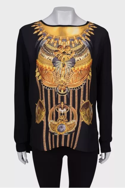 Blouse with gold print