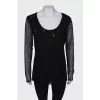 Black Lace Scoop Neck Blouse