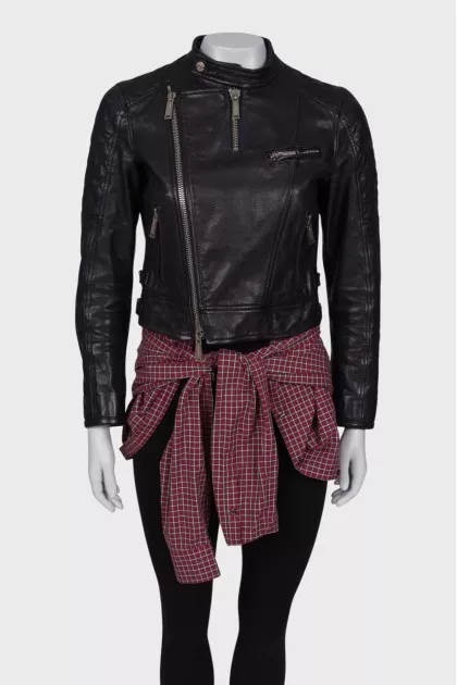Leather jacket with zipper shirt