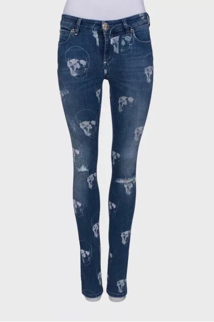 Skull jeans with distressed effect