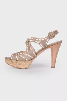 Leather sandals with jute