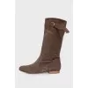Suede low heel boots