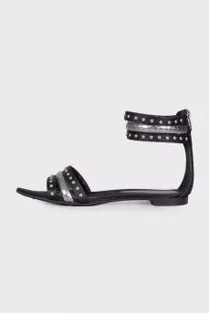 Sandals with metallic rhinestones