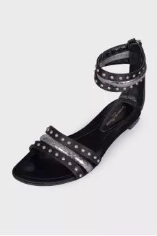 Sandals with metallic rhinestones