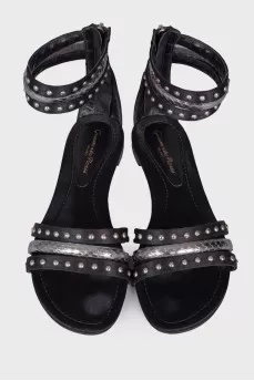 Sandals with metallic rhinestones