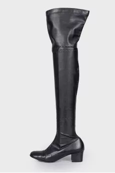 Black low heel over the knee boots