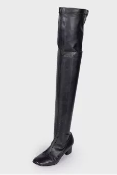 Black low heel over the knee boots
