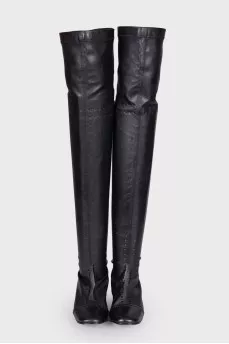 Black low heel over the knee boots