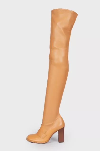 Tan leather over the knee boots