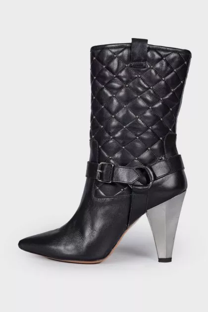 Leather boots with silver heels