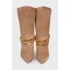 Suede ankle boots with gold chain