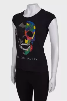 T-shirt with skull appliqué