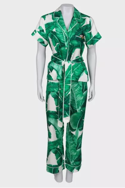 Three piece suit with green print